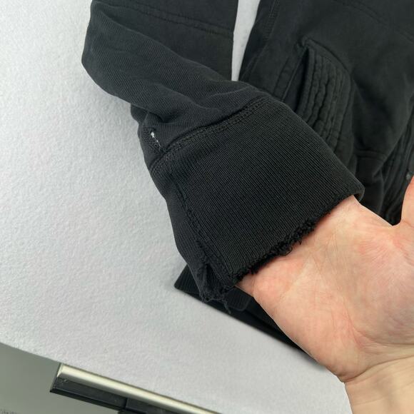 Vintage y2k Men's Black American Eagle Military Faux Fur Hoodie Sweatshirt Sz S - Picture 4 of 12